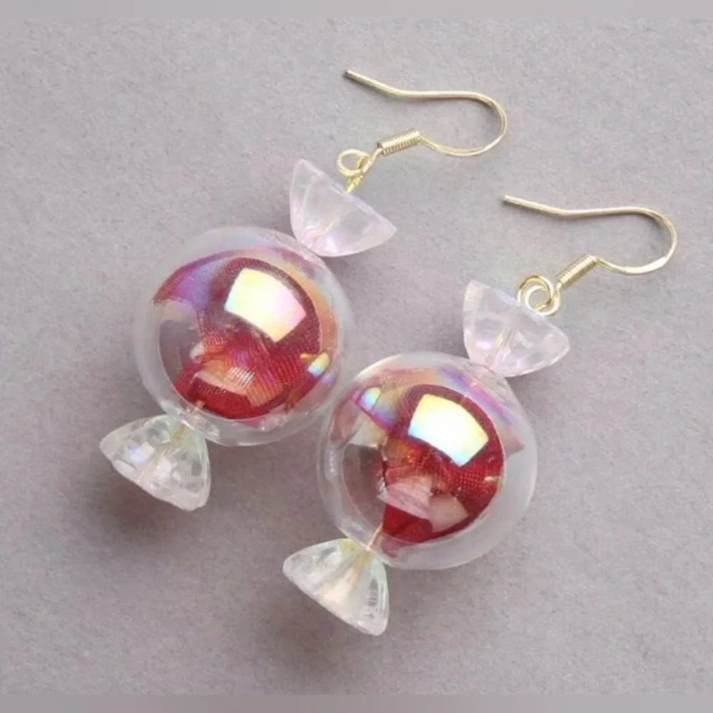 “Peppermint Discs” Wrapped Hard Candy Sweets Cinnamon Bon Bon Kawaii Red Earring